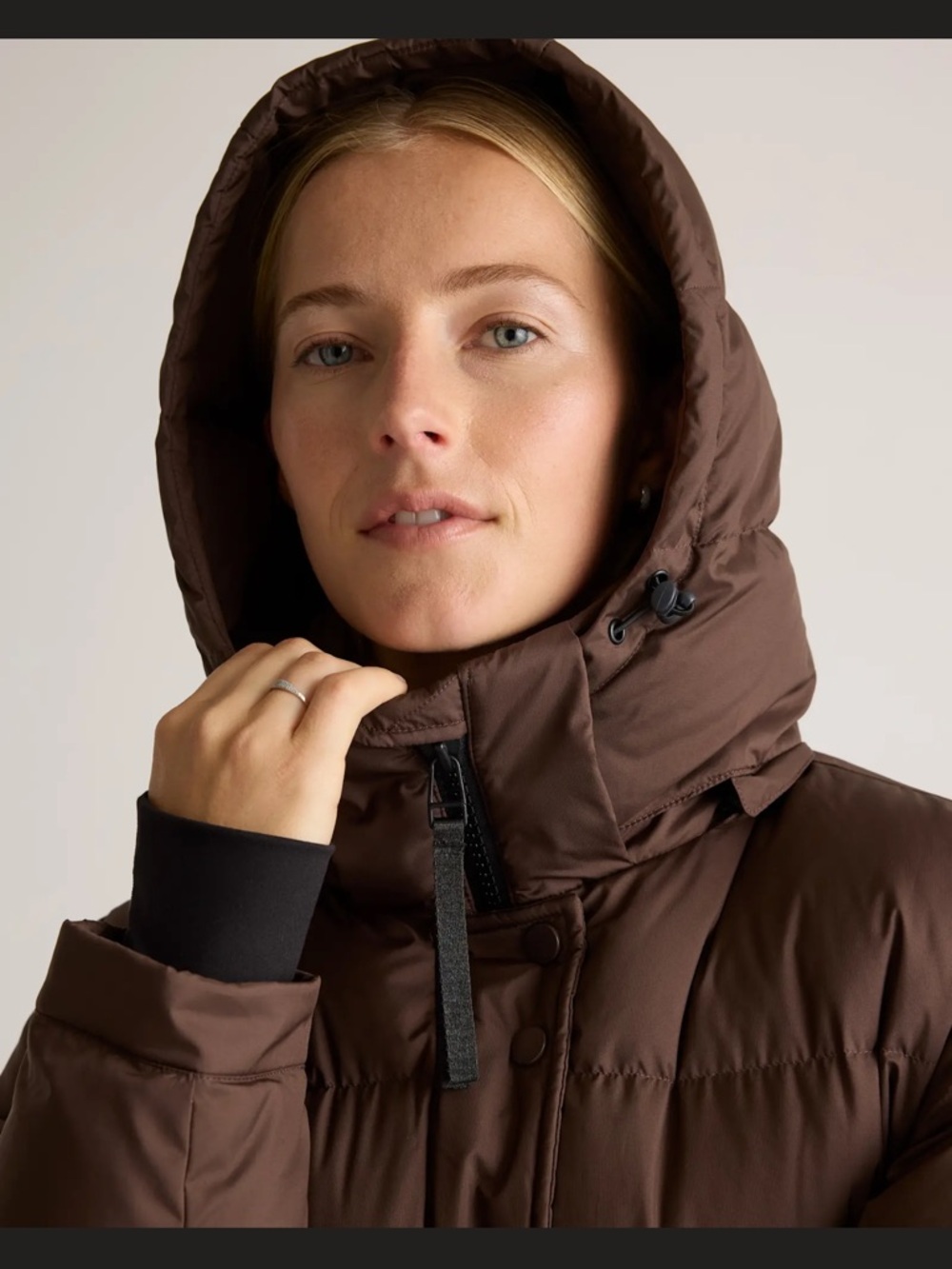 Quince Still in bag - Brown Quilted Puffer Coat with Hood -  Long Winter Jacket - Picture 9 of 9